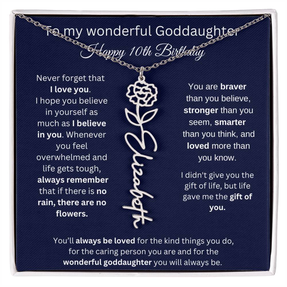 Goddaughter 10th Birthday Gift | Flower Name Necklace