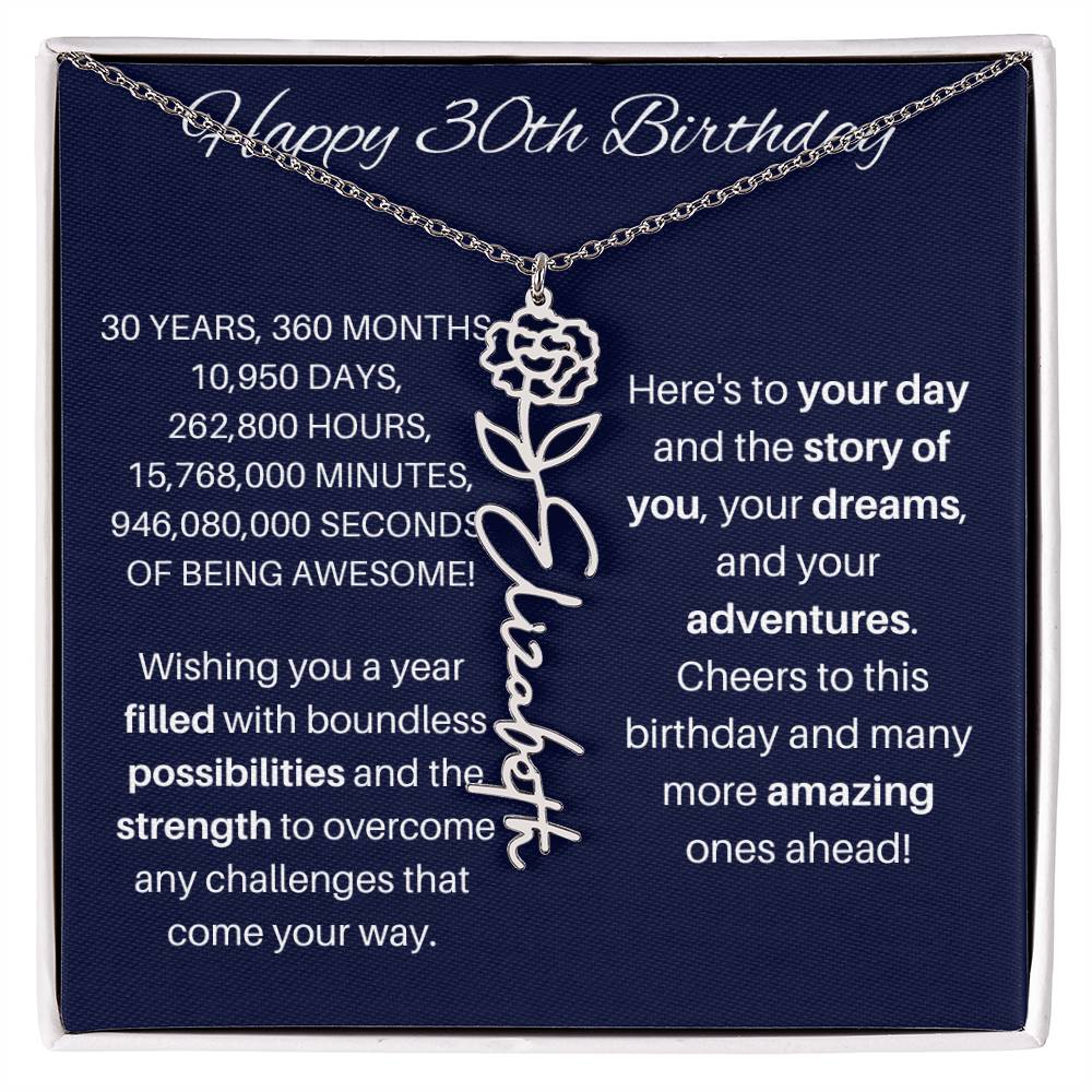 30th Birthday Birth Flower Necklace
