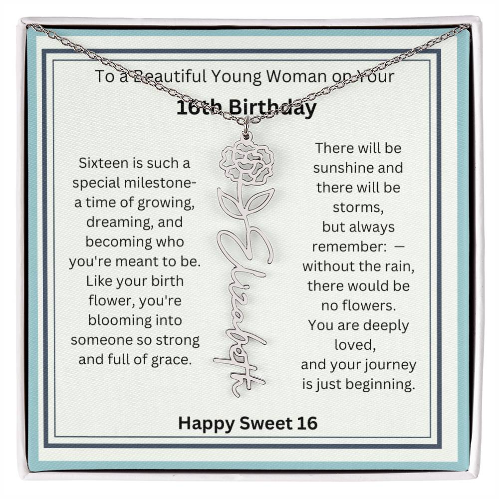 Sweet 16 Birth Flower Name Necklace Gift 2