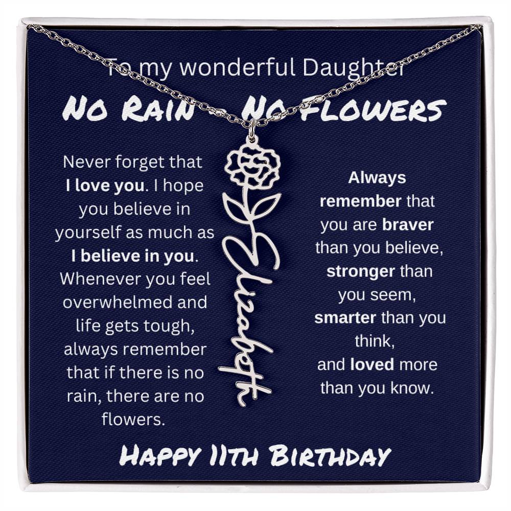 No Rain - No Flower | Happy 11th Birthday | Flower Name Necklace