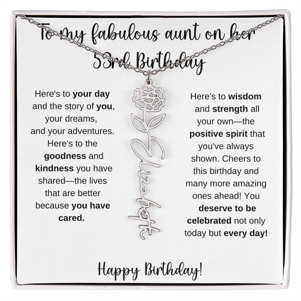 To My Fabulous Aunt - Happy 53rd Birthday - Flower Name Necklace