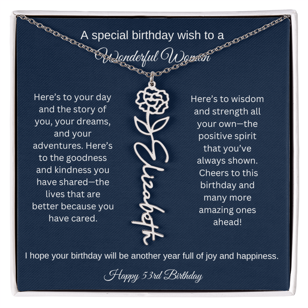 53rd Birthday Gift Idea - Flower Name Necklace