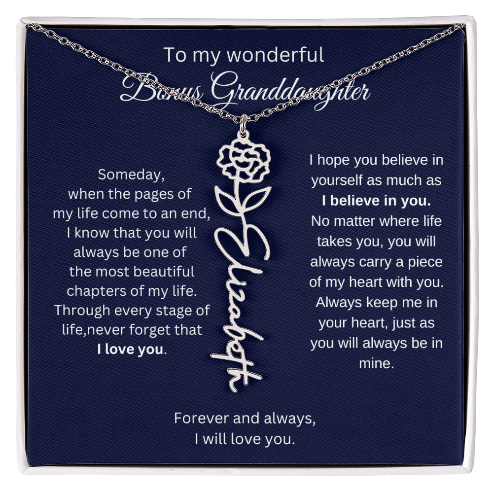 To My Bonus Granddaughter Jewelry Gift - Birth Flower Name Necklace