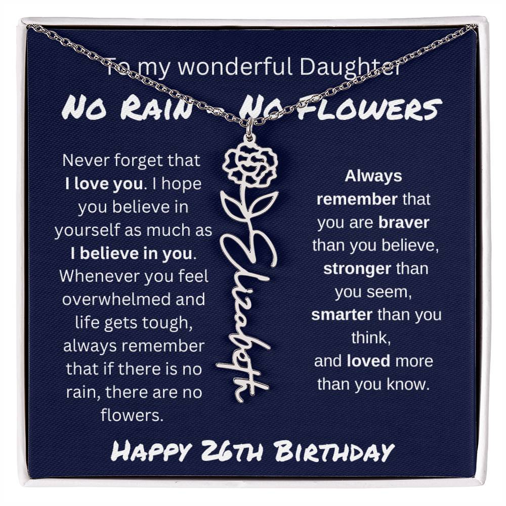 No Rain - No Flower | Happy 26th Birthday | Flower Name Necklace