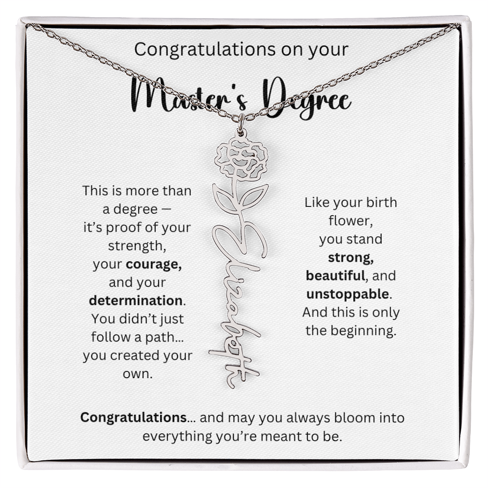 Masters Degree Graduation Gift - Personalized Birth Flower Name Necklace