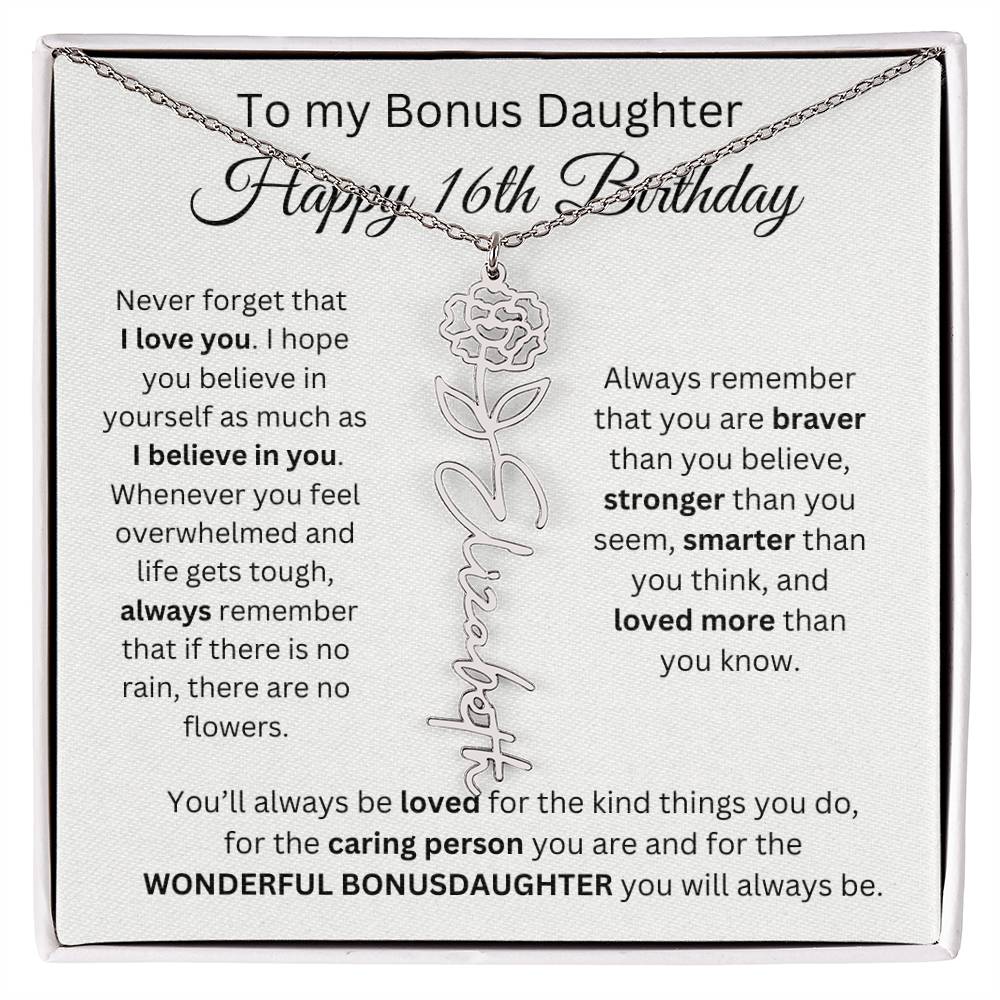 16th Birthday Gift To My Bonus Daughter | Flower Name Necklace