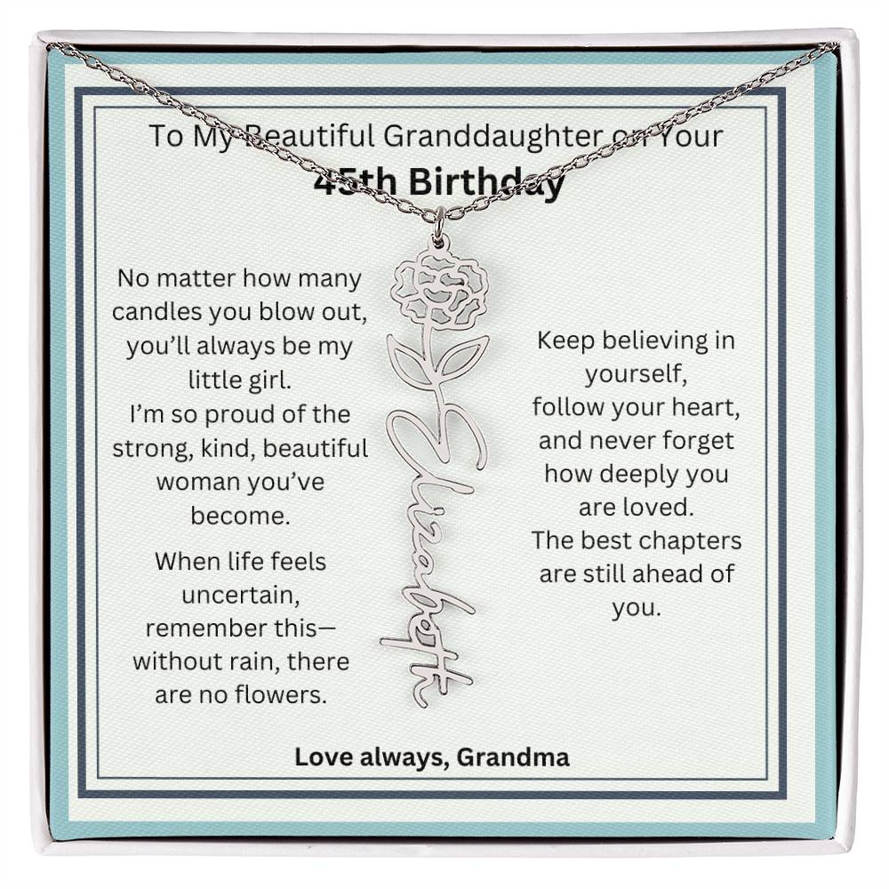 45th Birthday Gift for Granddaughter - Birth Flower Name Necklace