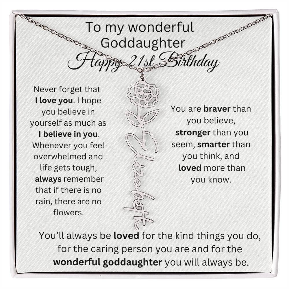 To My Wonderful Goddaughter - Happy 21st Birthday - Flower Name Necklace