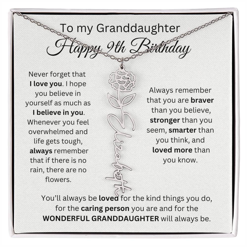 To My Granddaughter | Happy 9th Birthday | Flower Name Necklace