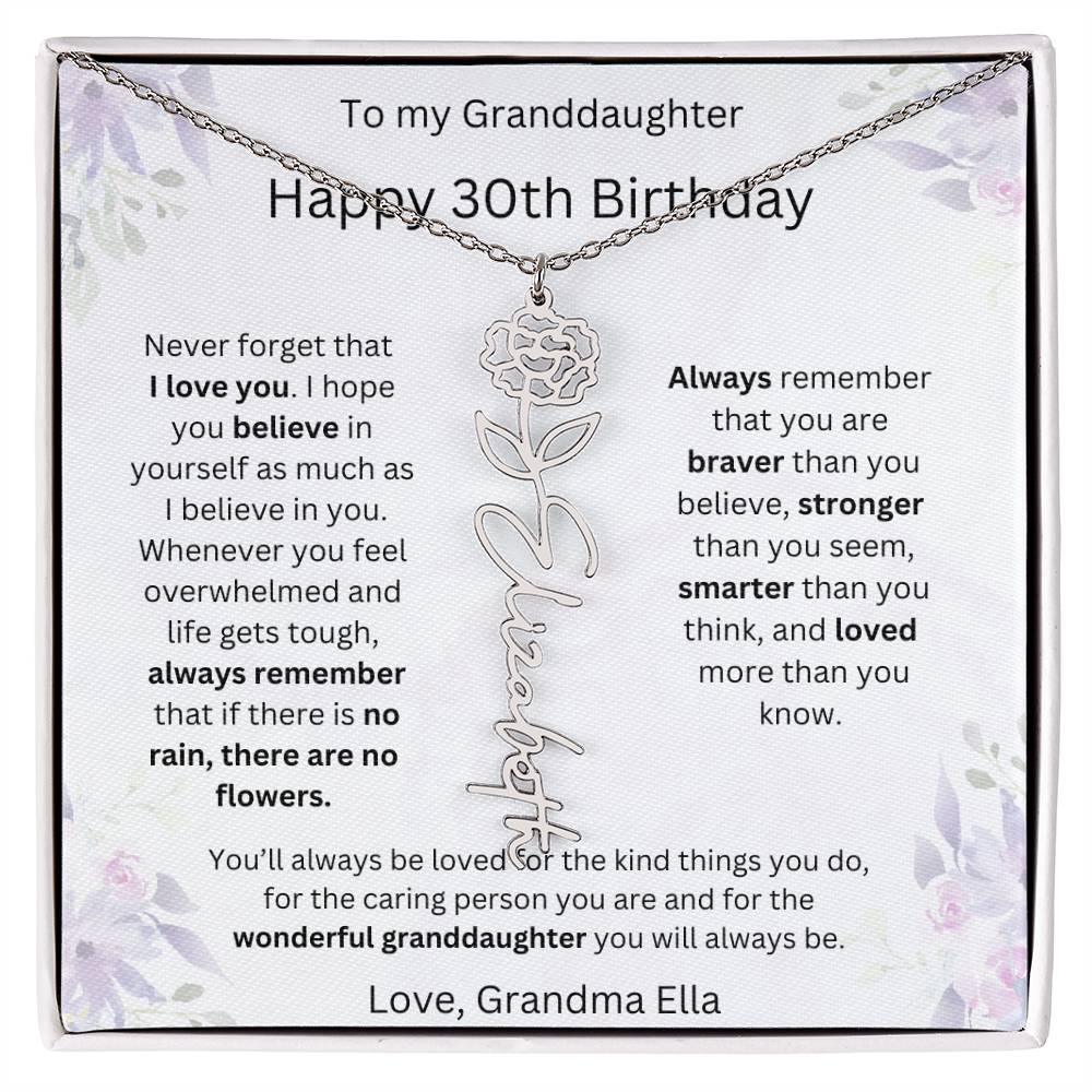 To My Granddaughter - Happy 30th Birthday | Flower Name Necklace