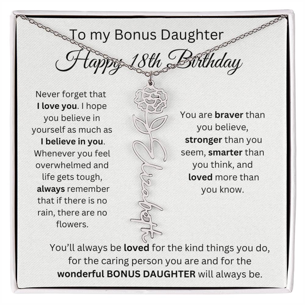 To My Bonus Daughter | Happy 18th Birthday | Flower Name Necklace