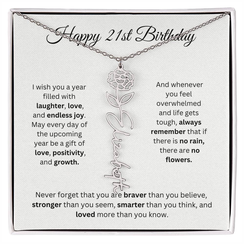 Happy 21st Birthday - Flower Name Necklace