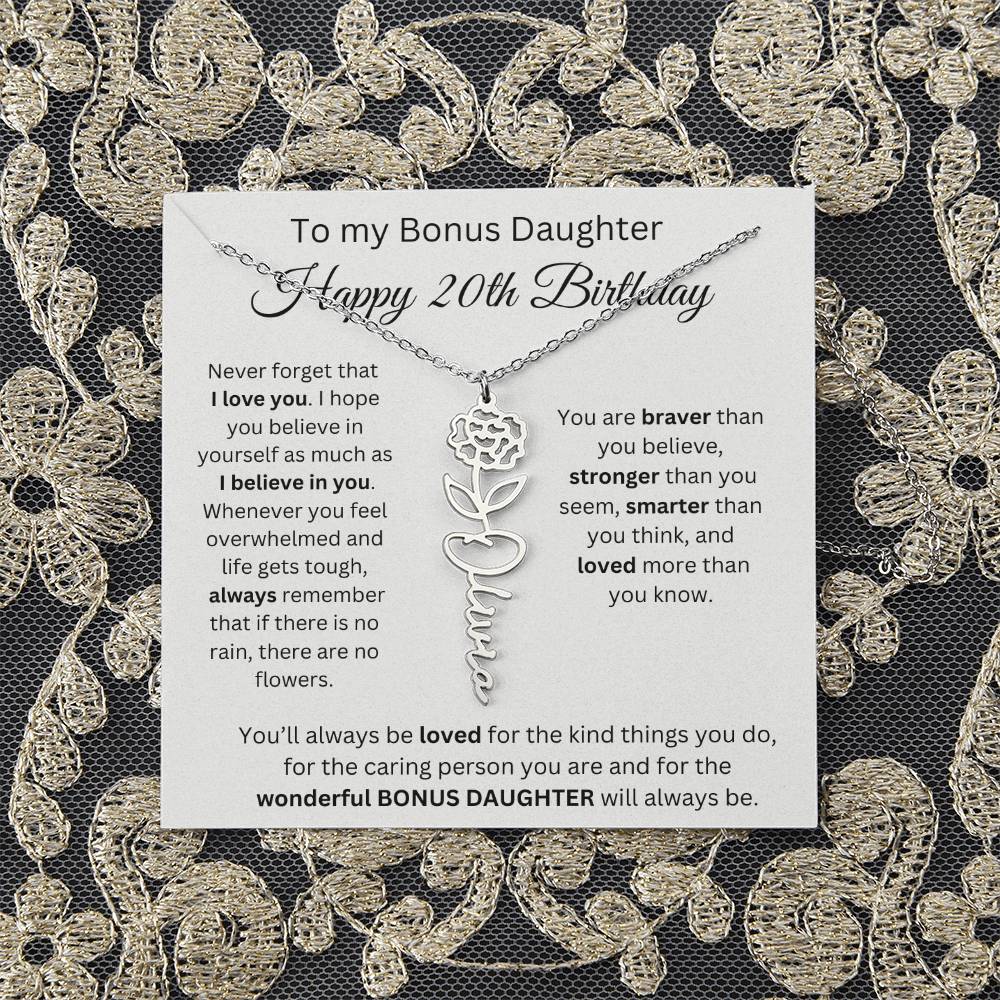 To My Bonus Daughter | Happy 20th Birthday | Flower Name Necklace