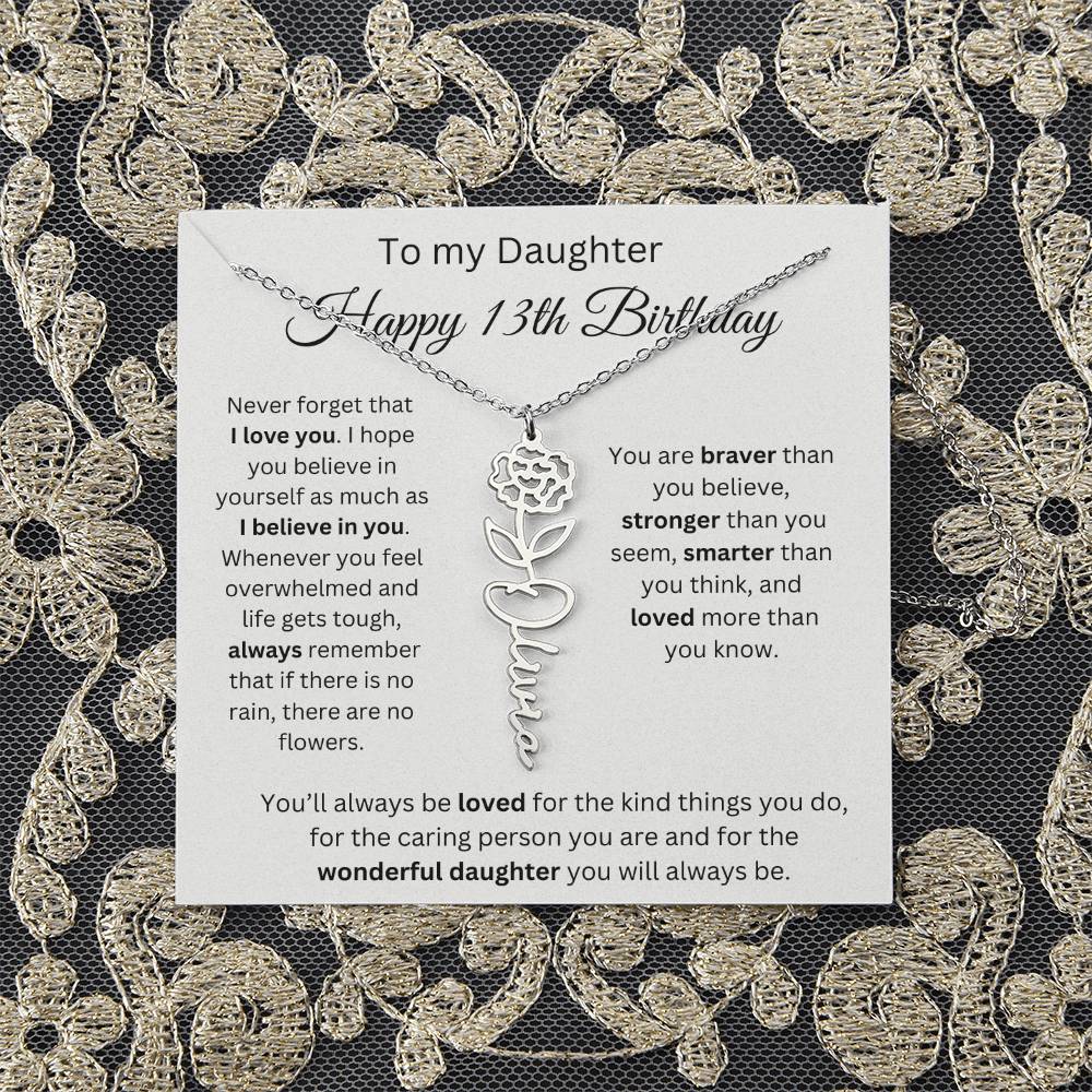 Happy 13th Birthday - Flower Name Necklace
