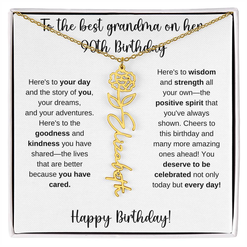To The Best Grandma - Happy 90th Birthday | Flower Name Necklace