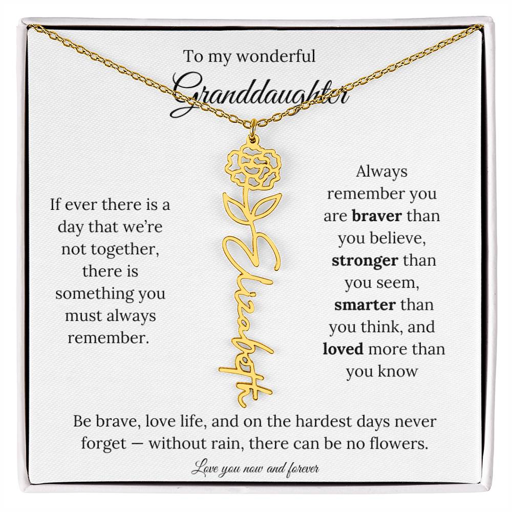 Birth Flower Necklace for Granddaughter | Personalized Engraved Floral Pendant Gift for Birthday / Keepsake