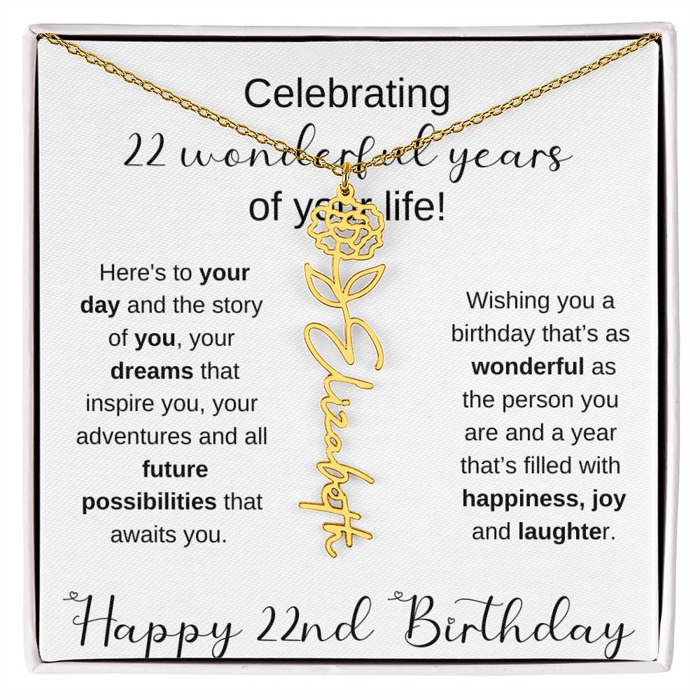 Happy 22nd Birthday | Flower Name Necklace