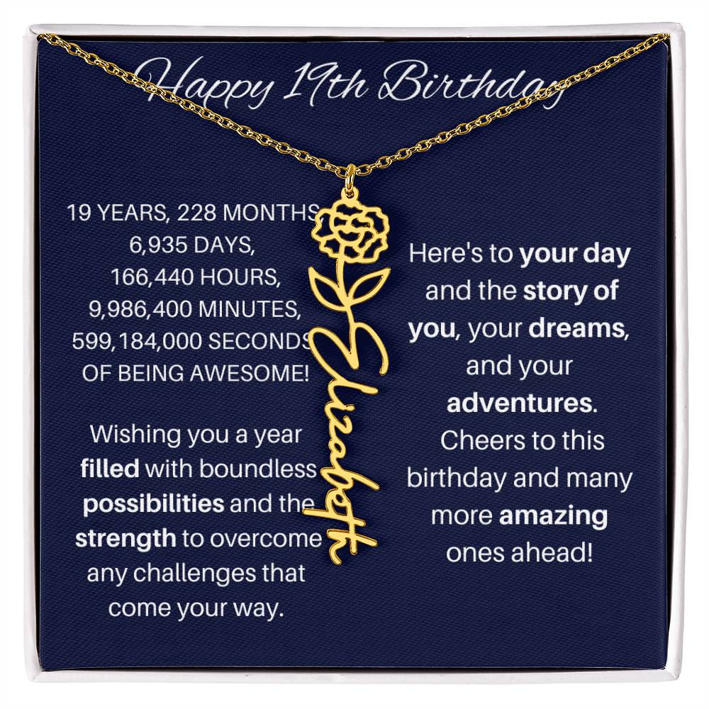 19th Birthday Birth Flower Necklace