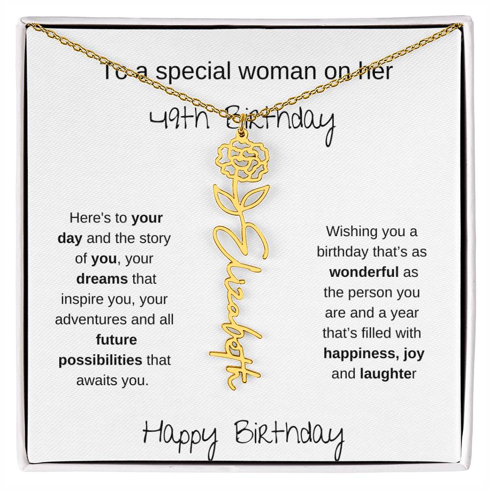A Special Woman 49th Birthday | Flower Name Necklace