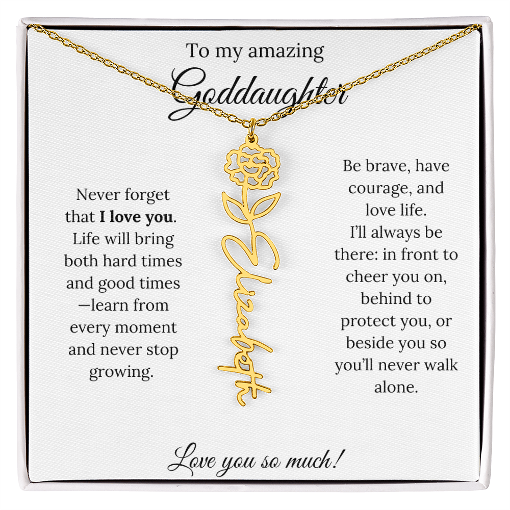 Never Forget I Love You Goddaughter Necklace – Personalized Birth Flower Jewelry + Quote Card Gift for Birthday