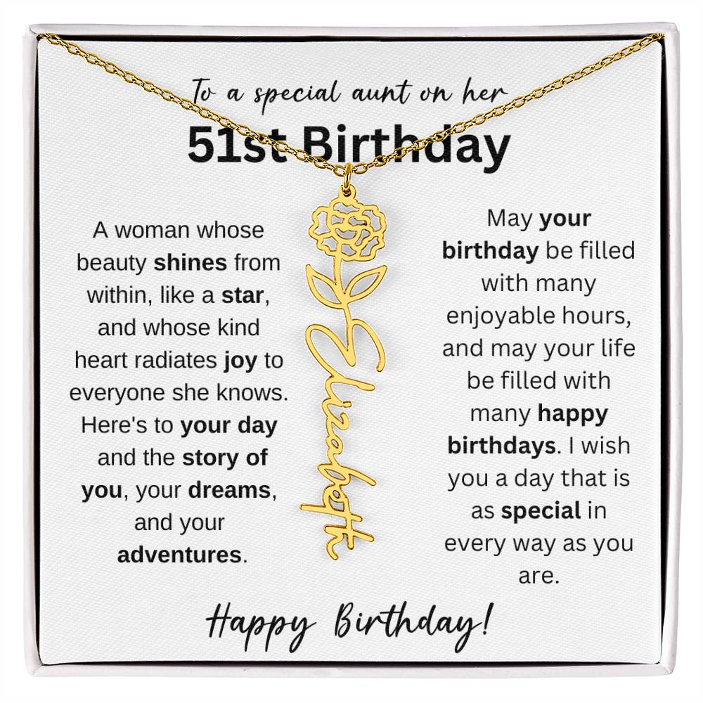 To A Special Aunt Happy 51st Birthday - Flower Name Necklace