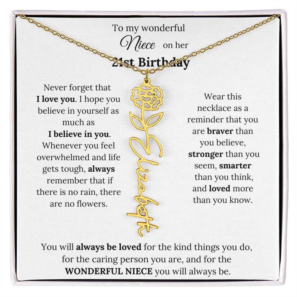 To My Wonderful Niece Happy 21st Birthday | Flower Name Necklace