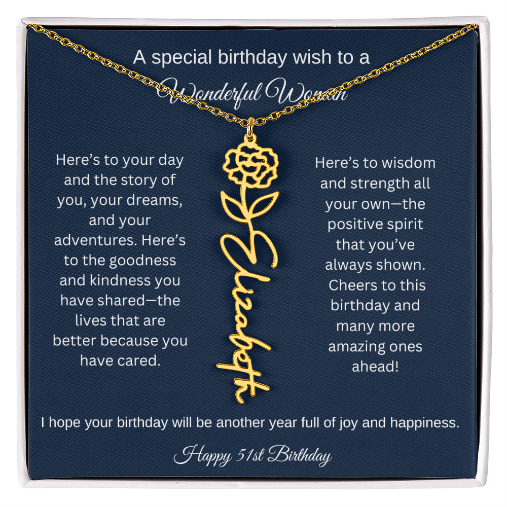 51st Birthday Gift Idea - Flower Name Necklace