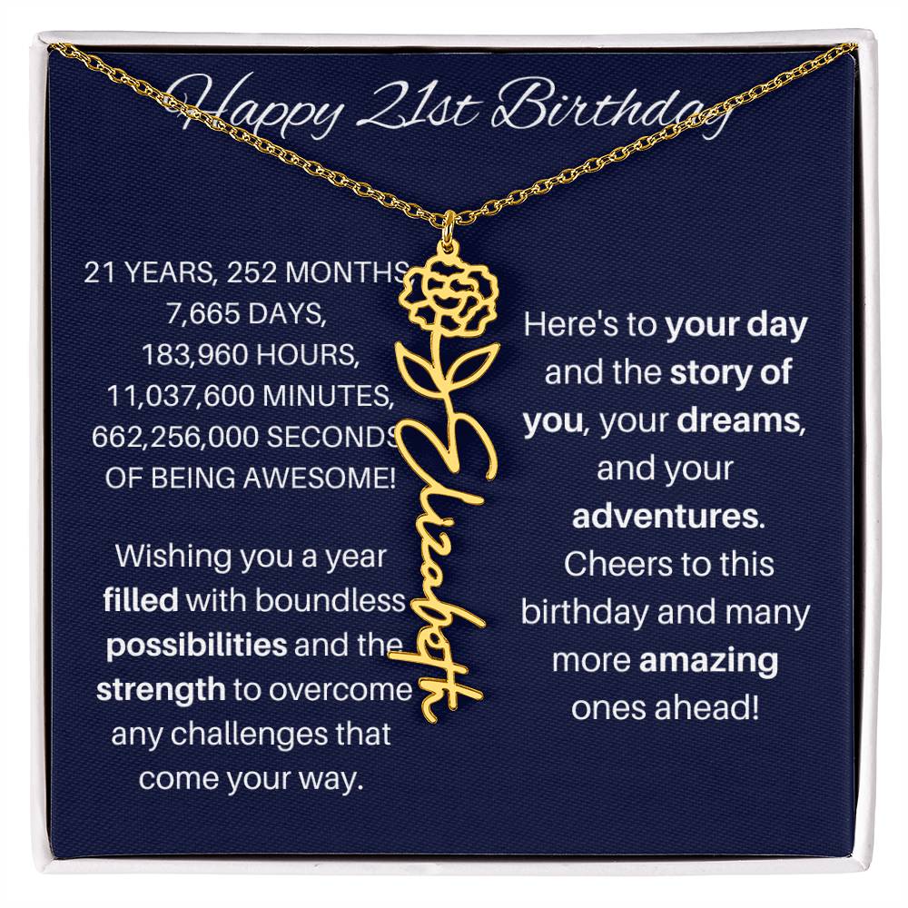 21st Birthday Birth Flower Necklace