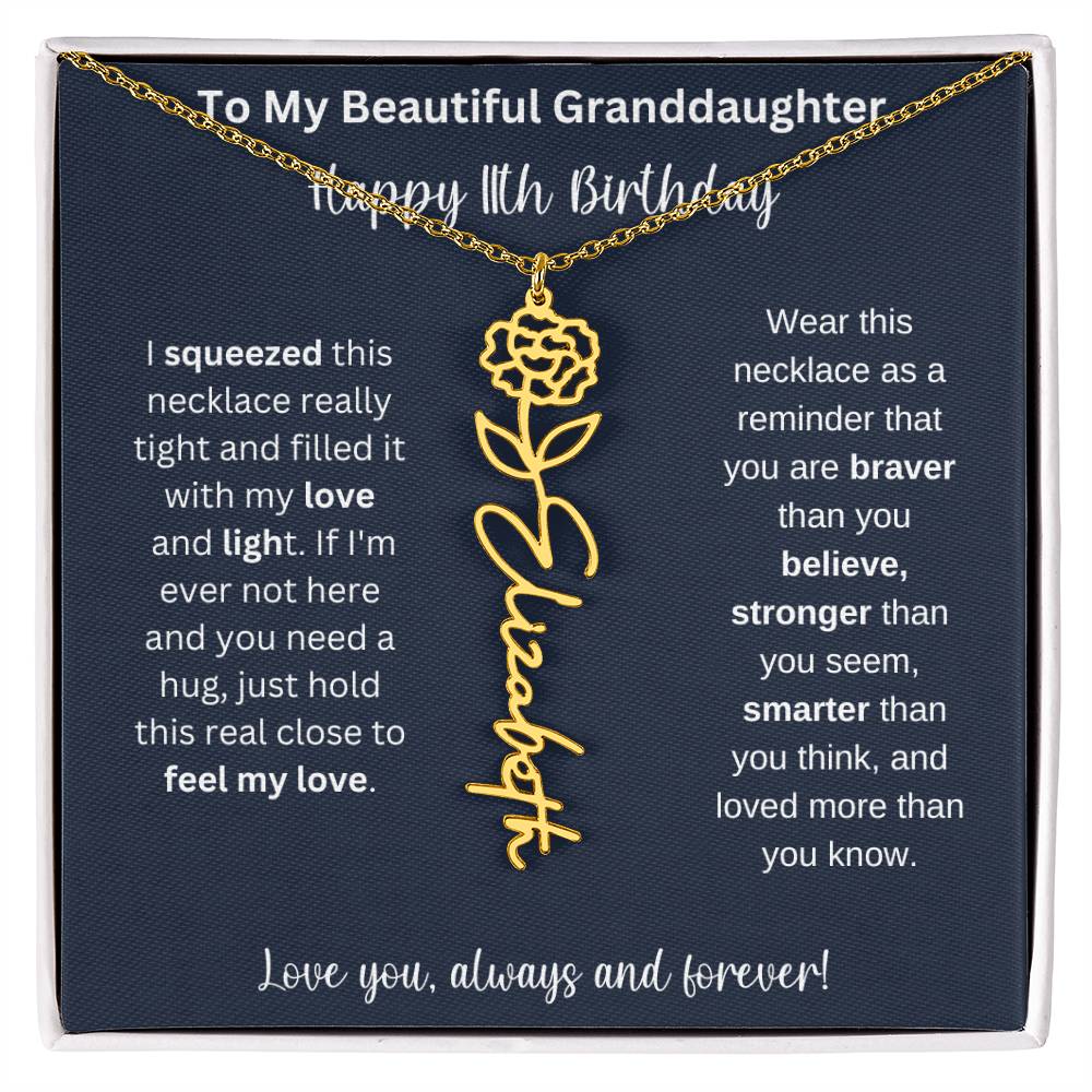 Flower Name Necklace 11th Birthday Necklace Gift To My Granddaughter