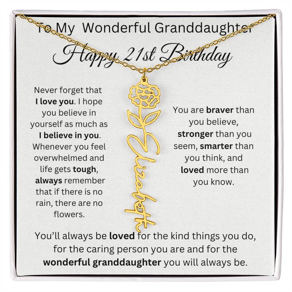 To My Wonderful Granddaughter - Happy 21st Birthday - Flower Name Necklace