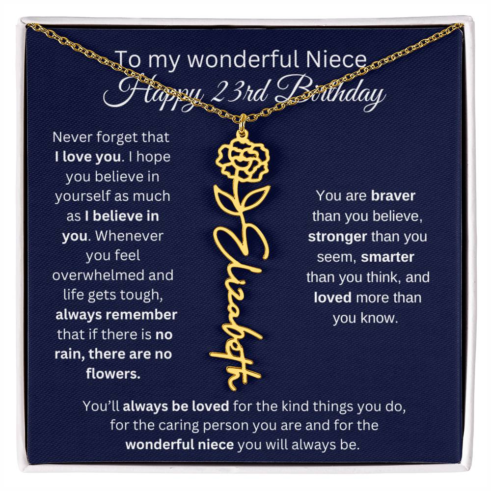 To My Wonderful Niece | Happy 23rd Birthday | Flower Name Necklace