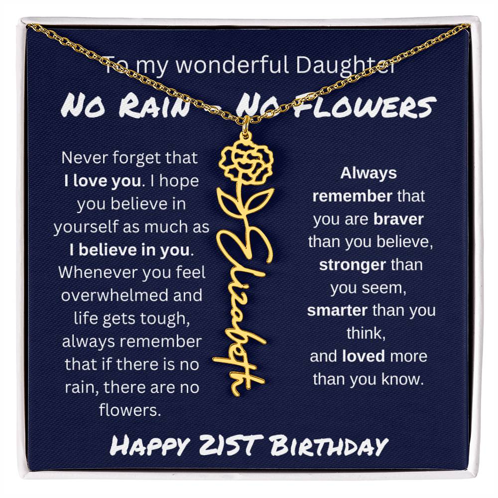 No Rain - No Flower | Happy 21st Birthday | Flower Name Necklace