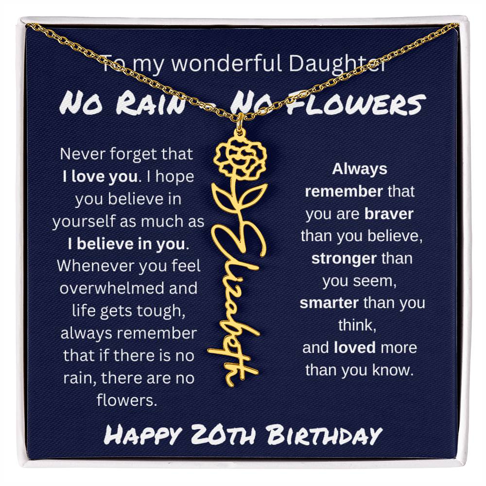 No Rain - No Flower | Happy 20th Birthday | Flower Name Necklace