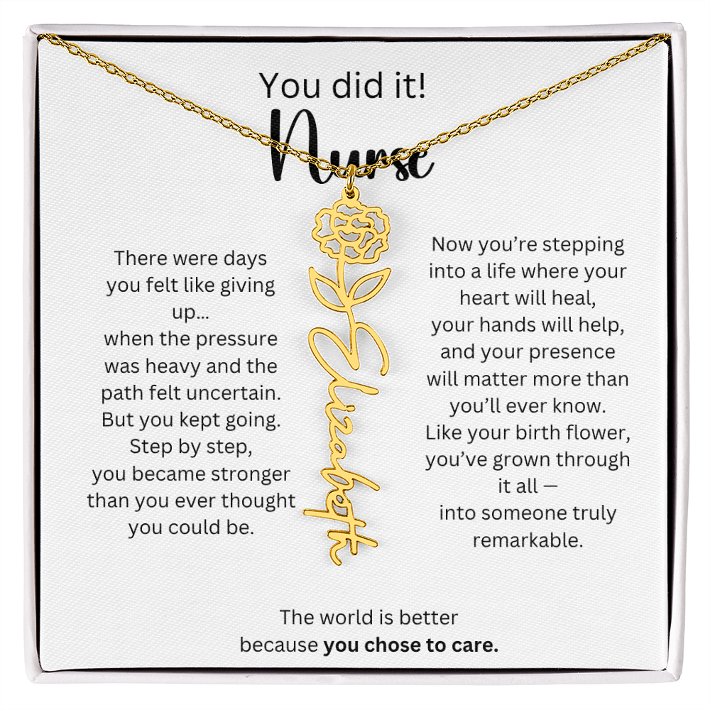 Meaningful Nurse Graduation Gift - Birth Flower Name Necklace
