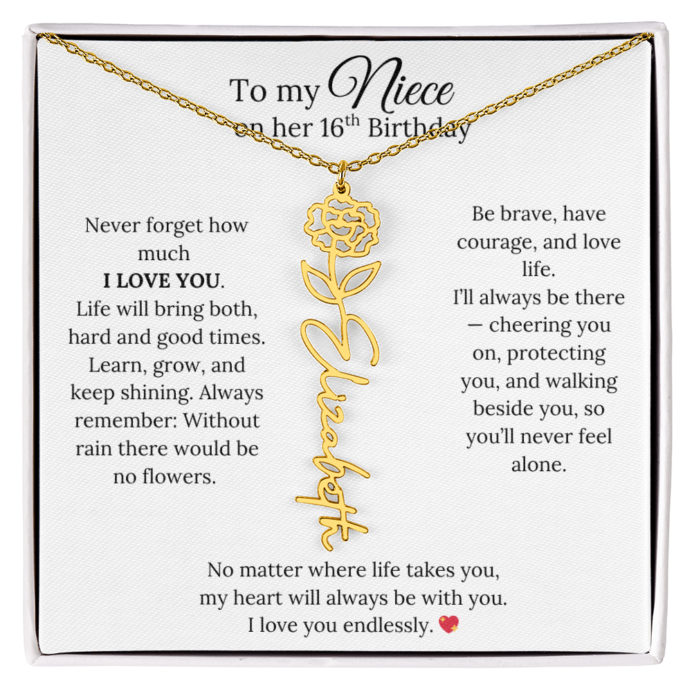 16th Birthday Gift from Aunt - Personalized Birth Flower Name Necklace