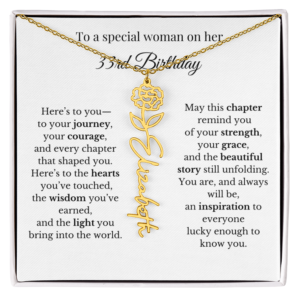 33rd Birthday Gift for Her Birth Flower Name Necklace