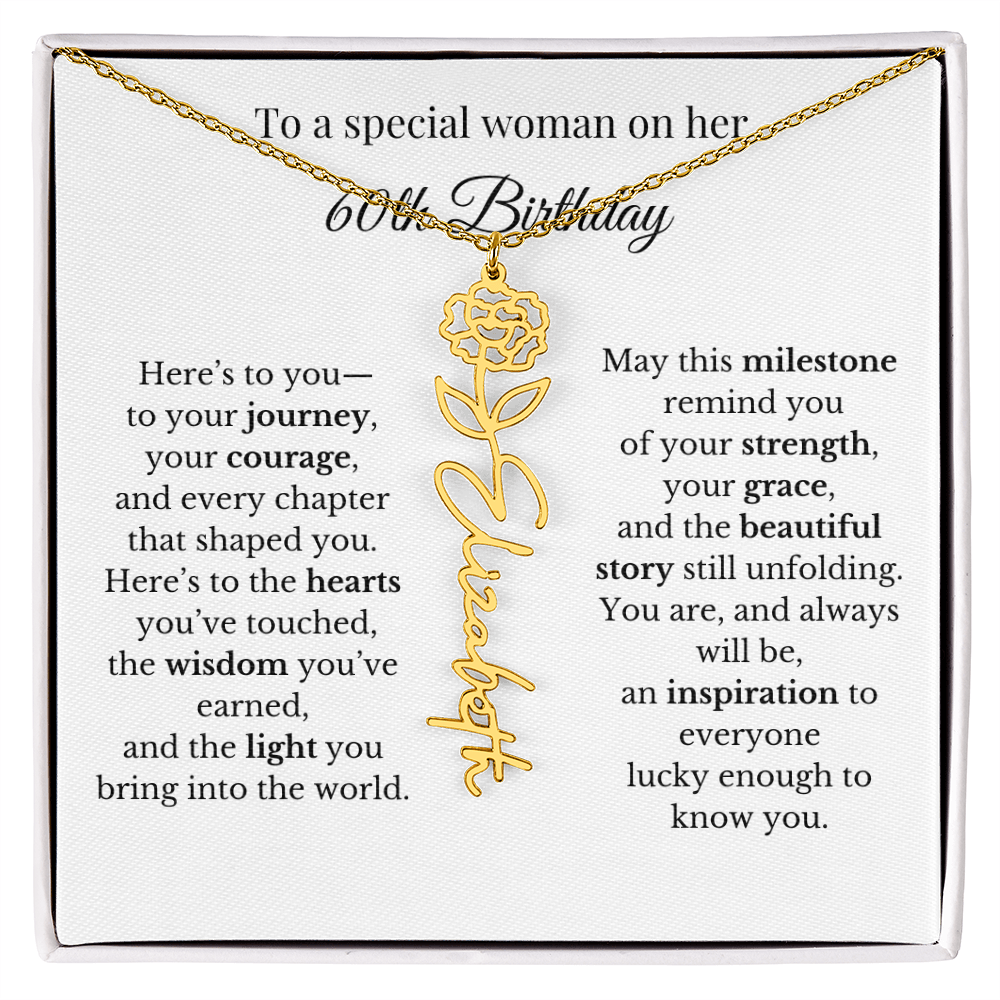 60th Birthday Gift To A Special Woman | Personalized Birth Flower Name Necklace