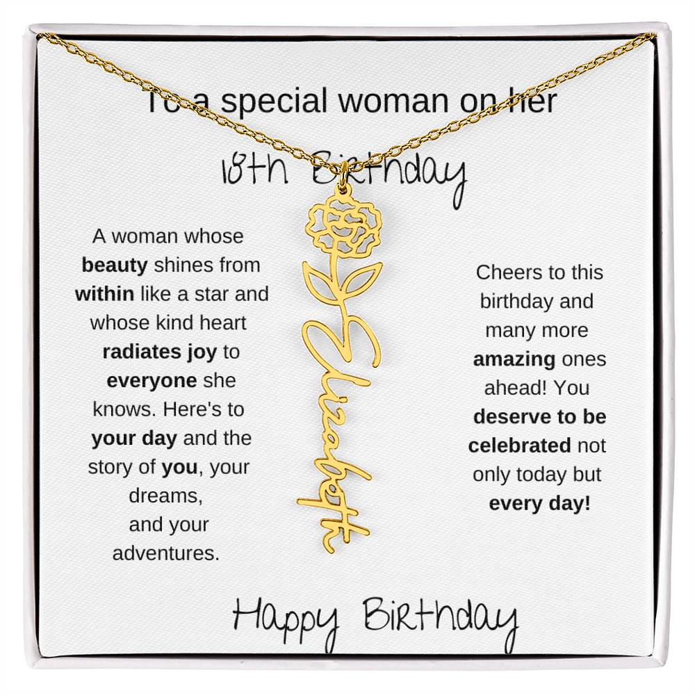 To A Special Women On Her 18th Birthday - Flower Name Necklace