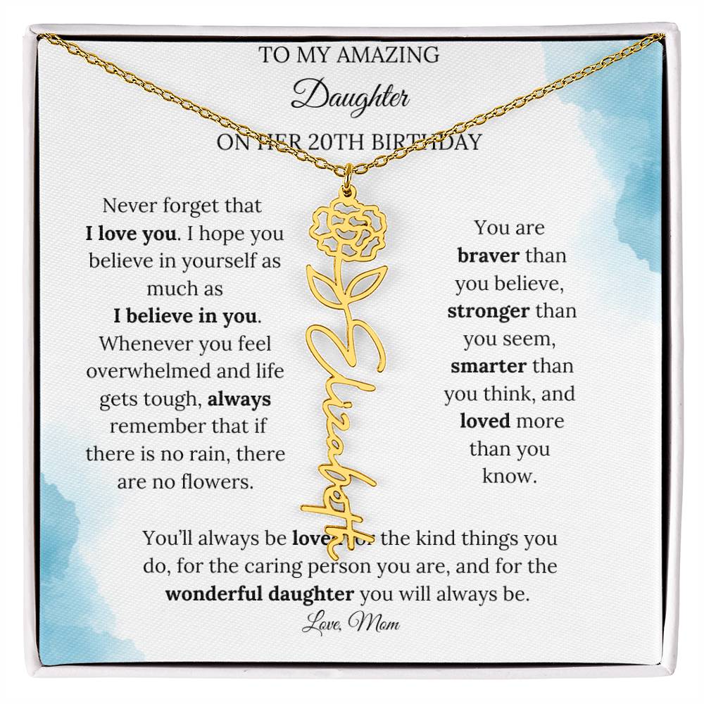 Birth Month Flower Name Necklace for My Daughter's 20th Birthday