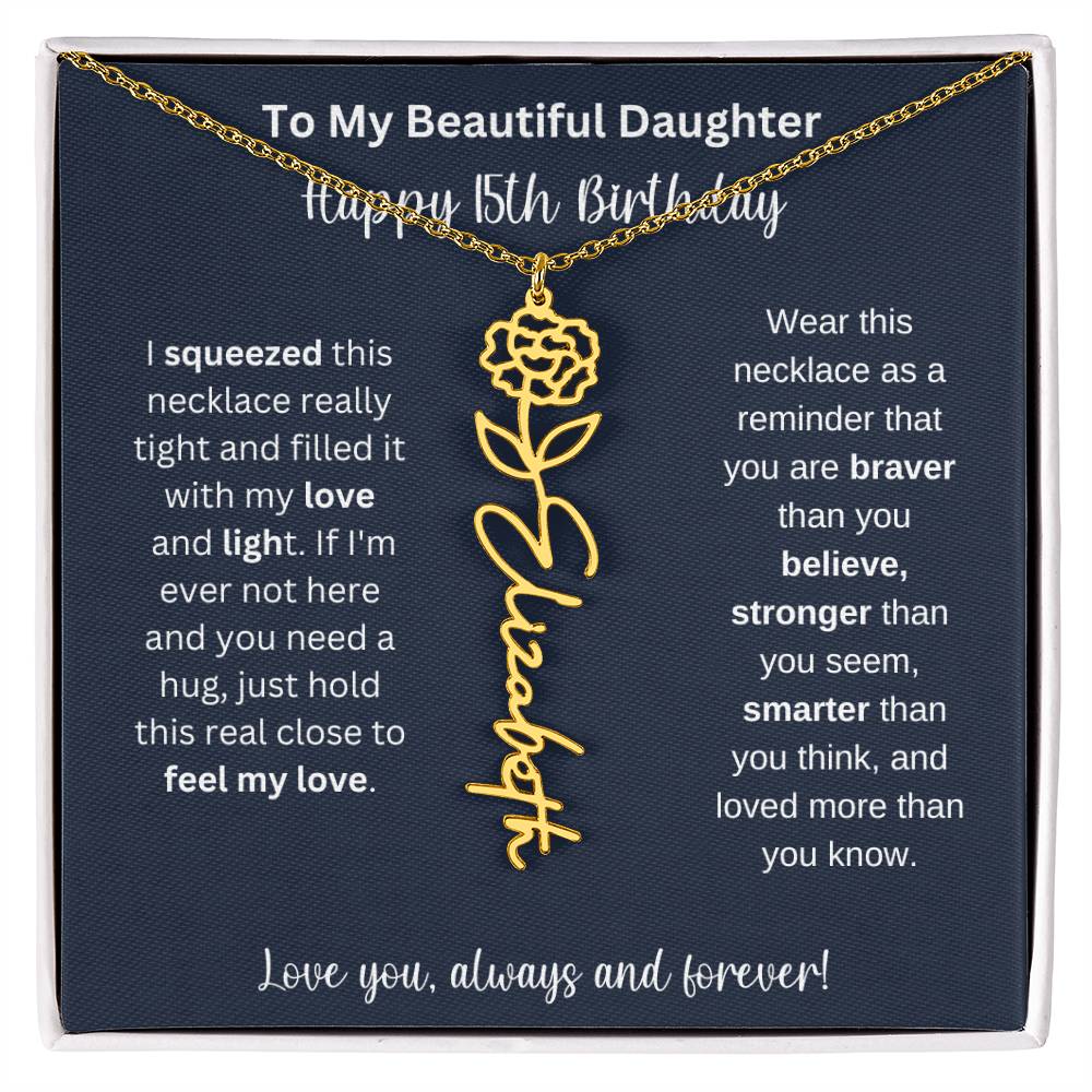 15th Birthday Gift For My Beautiful Daughter | Personalized Flower Name Necklace