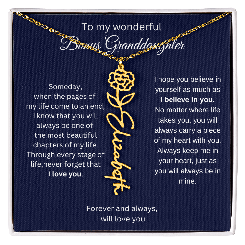 To My Bonus Granddaughter Jewelry Gift - Birth Flower Name Necklace