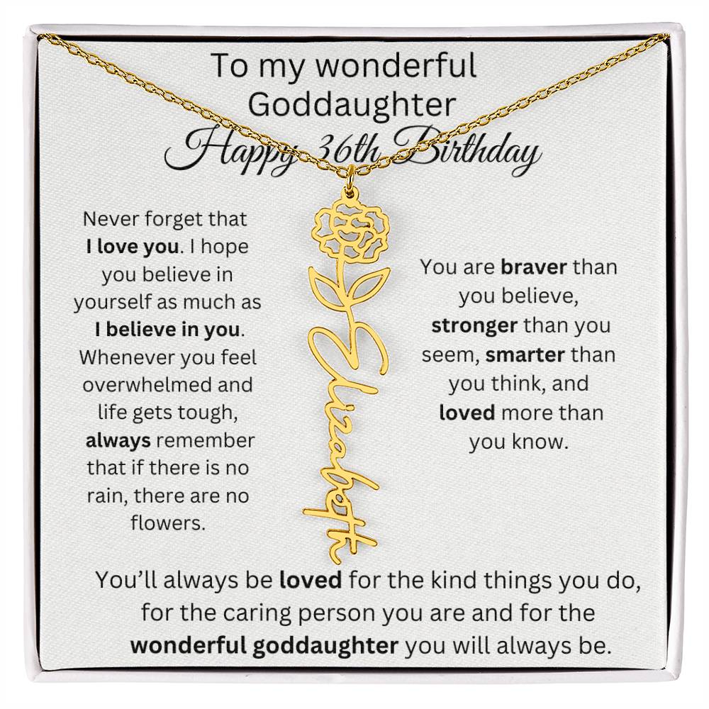 To My Wonderful Goddaughter - Happy 36th Birthday - Flower Name Necklace