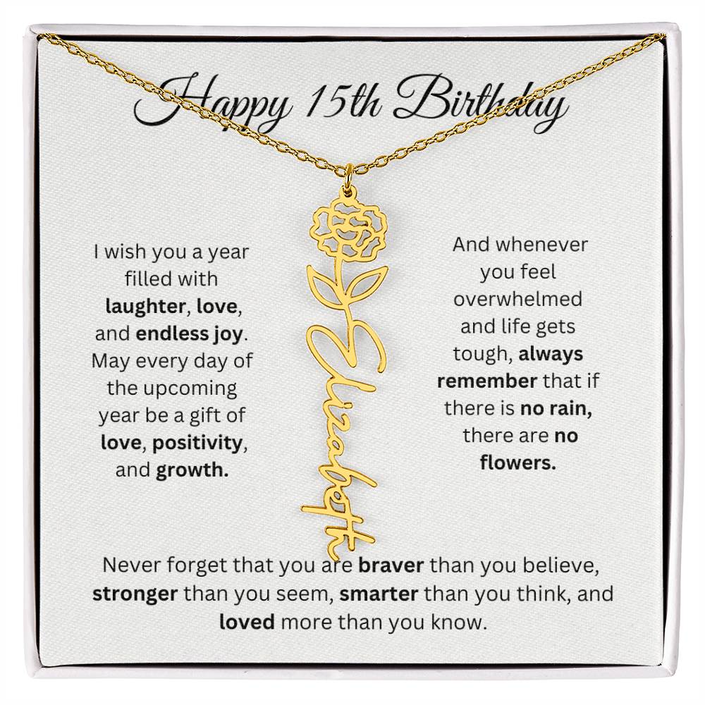 Happy 15th Birthday - Flower Name Necklace