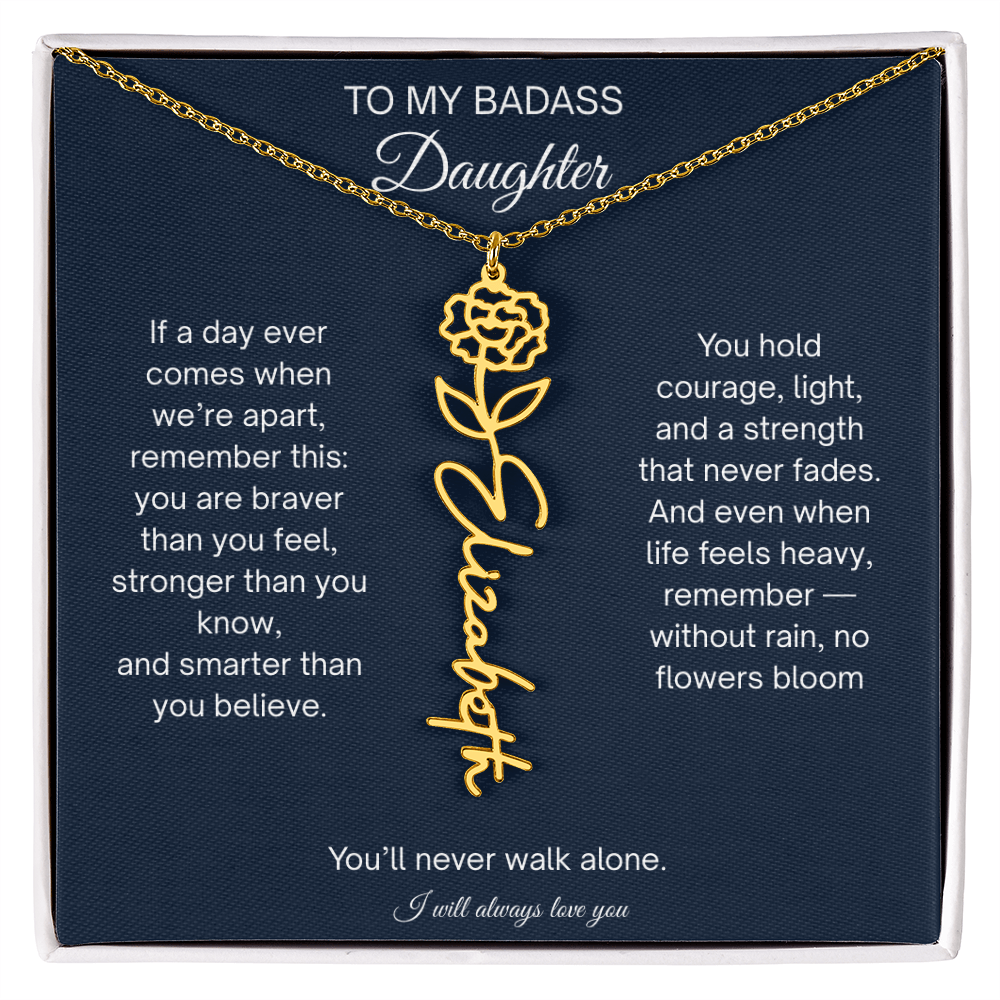 Badass Daughter Flower Name Necklace