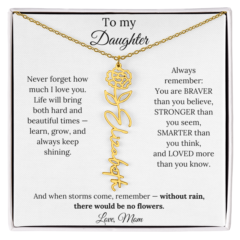 Personalized Jewelry Gift To My Daughter Birth Flower Name Necklace From Mom