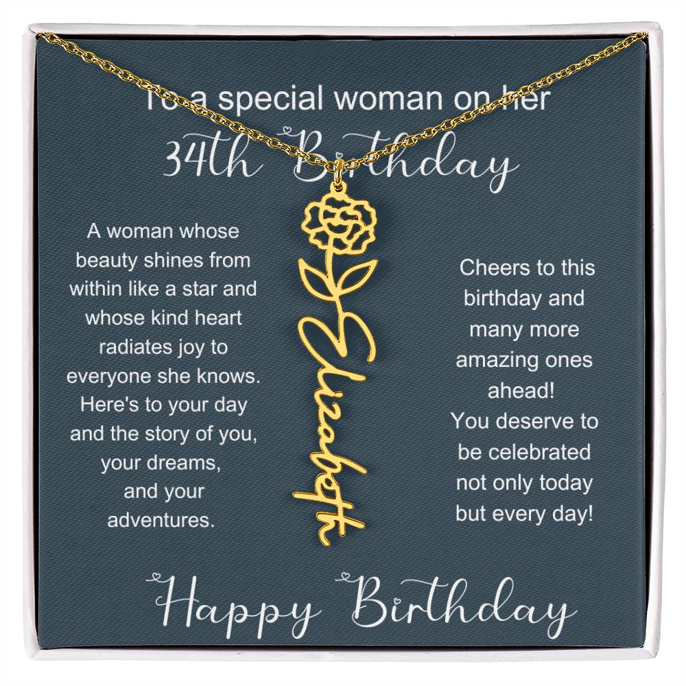 To A Special Woman On Her 34th Birthday | Flower Name Necklace