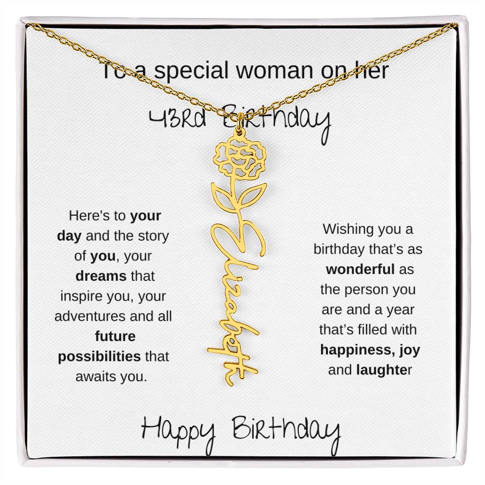 A Special Woman 43rd Birthday | Flower Name Necklace