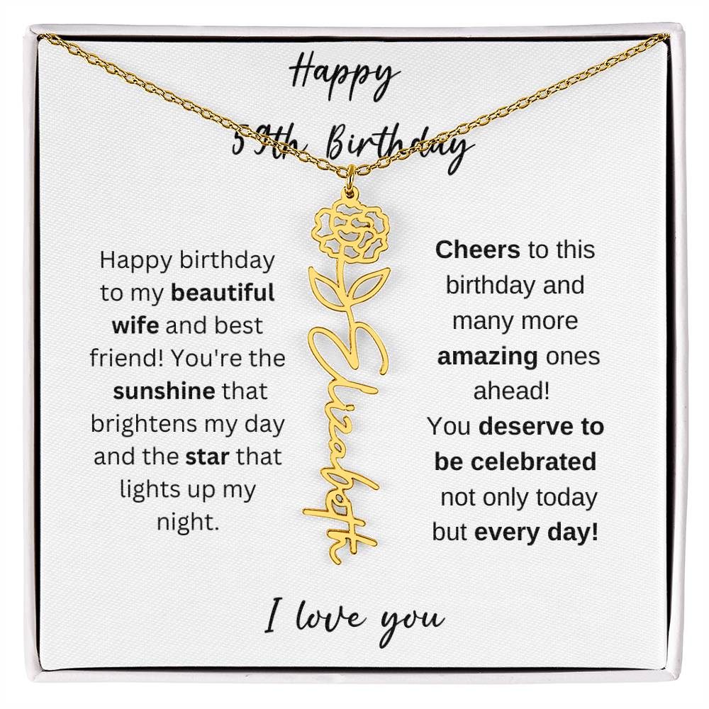 To My Beautiful Wife - Happy 59th Birthday - Flower Name Necklace