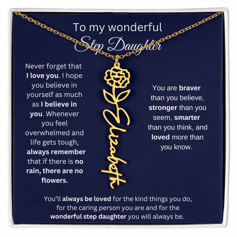 To My  Bonus Daughter Birthmonth Flower Necklace 4