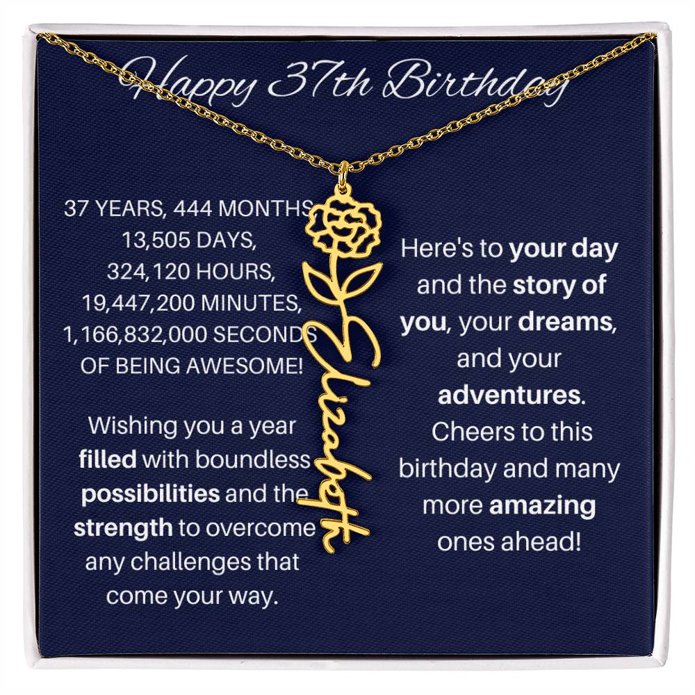 37th Birthday Birth Flower Necklace